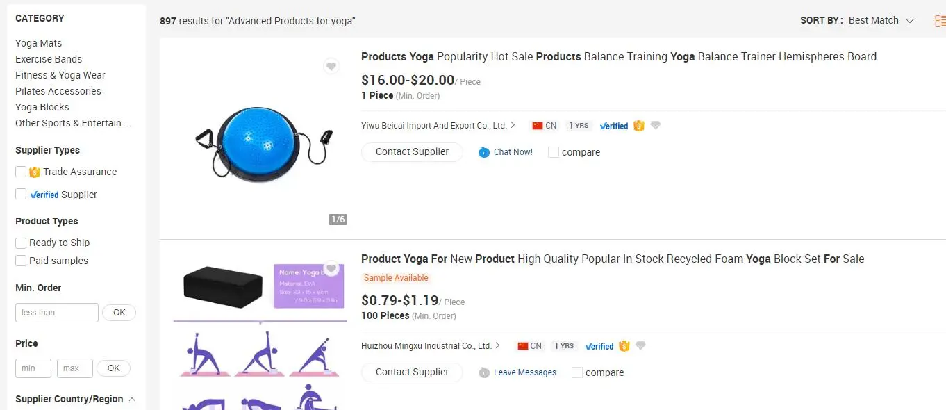 China yoga suppliers