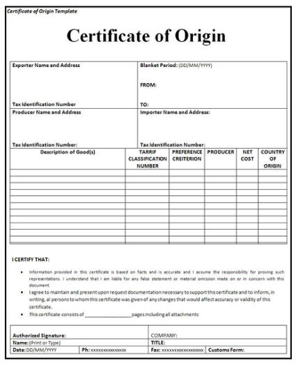 certificate of origin