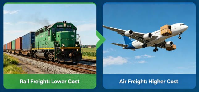 lower cost than air freight