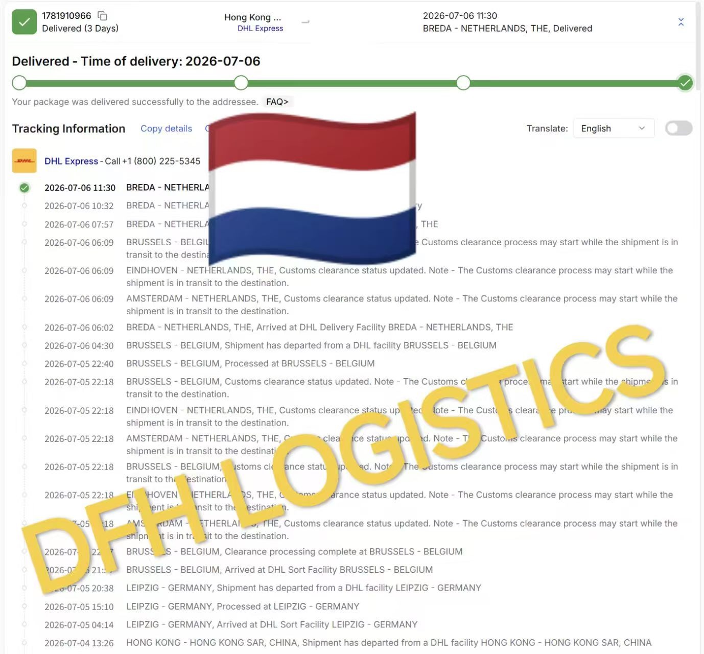 DHL Freight China to Netherlands