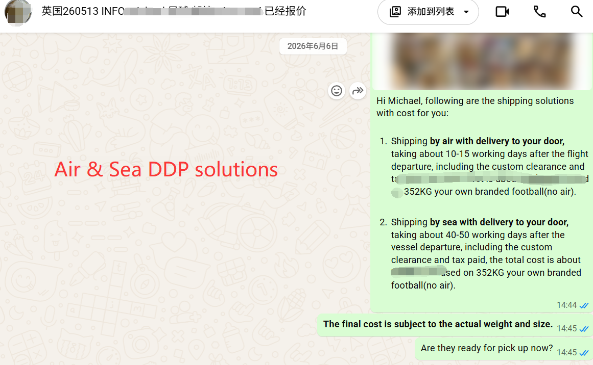 Shipping Footballs from China to the UK